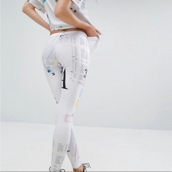 Rare⭐️ Adidas Originals AOP White Info Poster Print Logo Graphic Tight Leggings - Picture 3 of 17